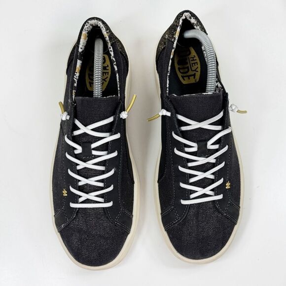 Hey Dude Karina Shimmer Lace Up Sneakers Denim Black Metallic Gold Womens 11 - Picture 4 of 12